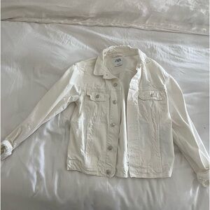 Distressed white oversized jean jacket